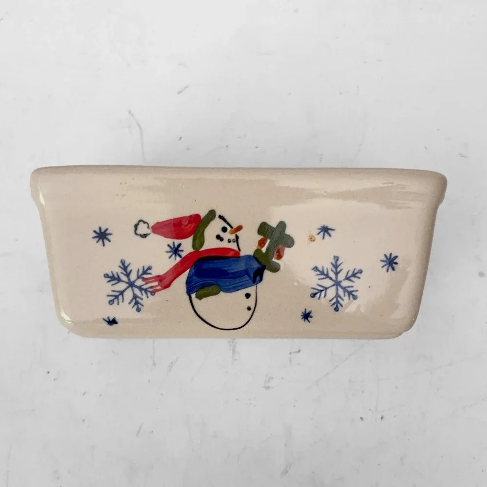 Garden Ridge Christmas Mini Loaf Pan Set 3 Snowman Penguin Angel Stoneware